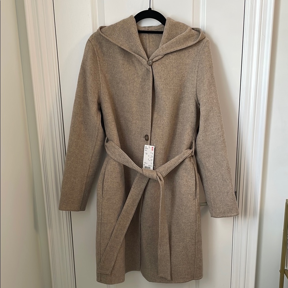 Beige Double Face Hooded Coat